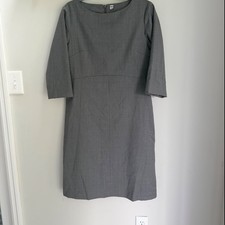 Uniqlo Tailored Sheath Dress Gray Wool Blend 3/4 Sleeve Minimalist Classic SZ M