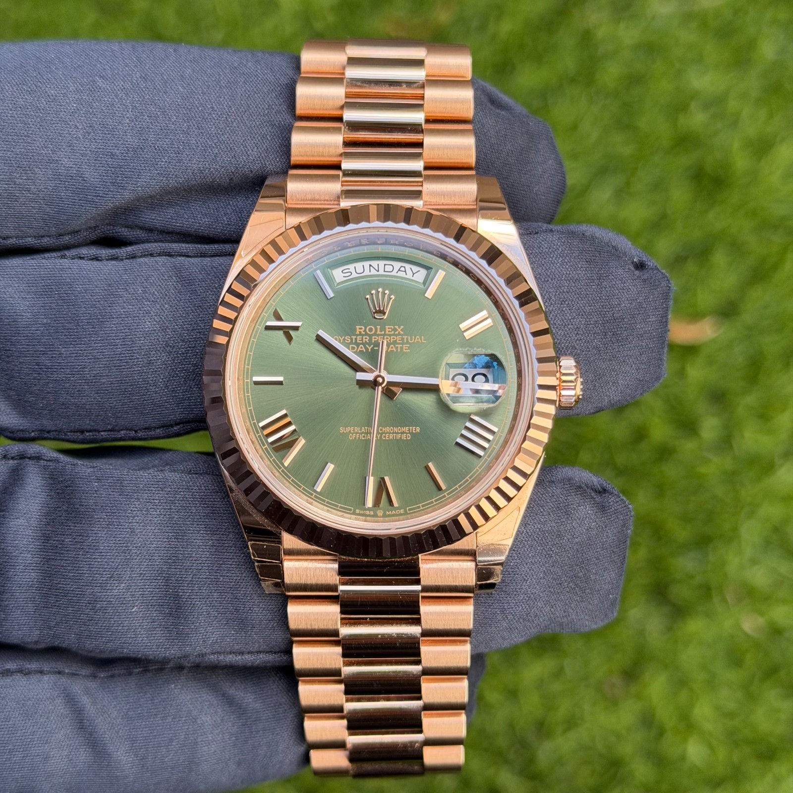 2026 Rolex Day-Date 40 Rose Gold Olive Dial President 228235 Unworn Box & Papers image 2