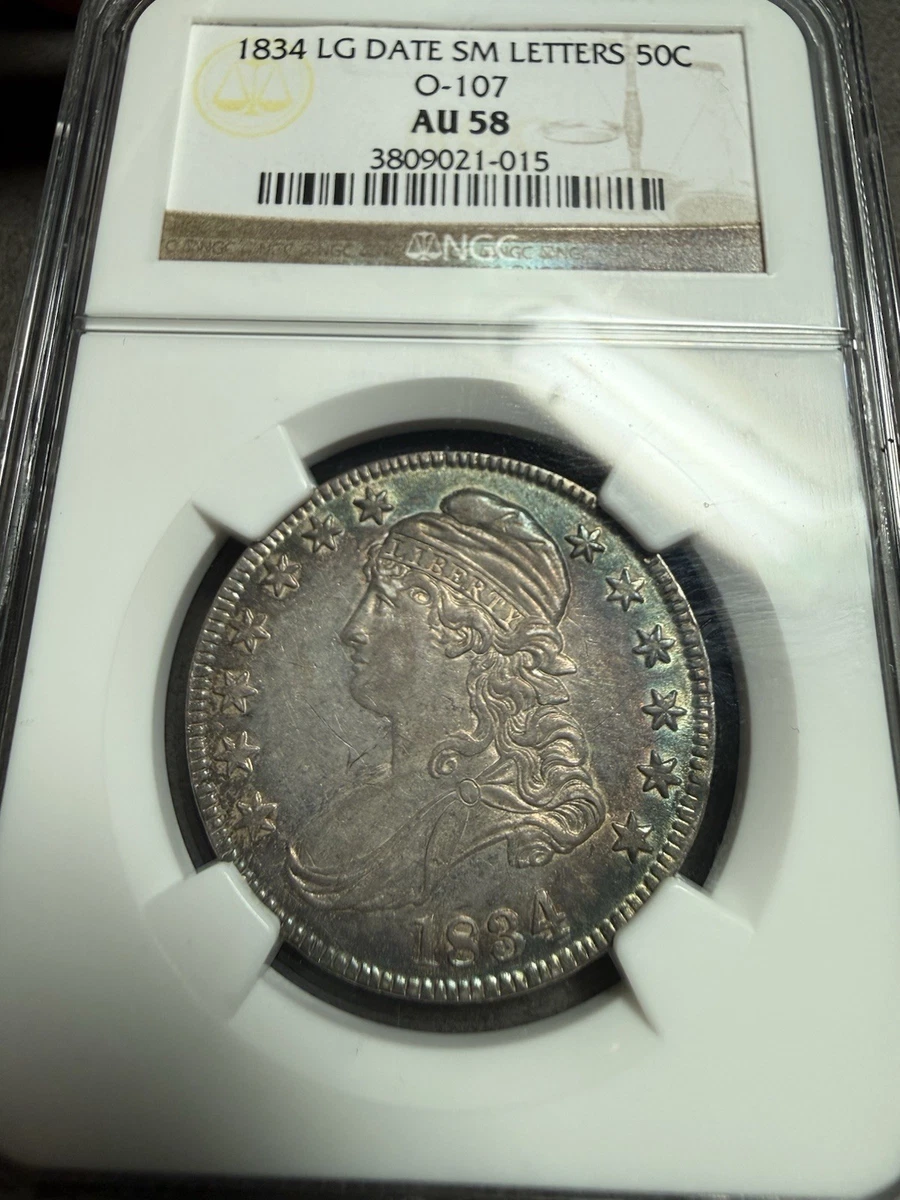 AU 58 Graded 1834 Year US Early Half Dollar Coins (1794-1839) for
