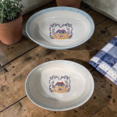 Teamson Stoneware Casserole Baking Dishes, Set of 2, Vintage Cottagecore Decor