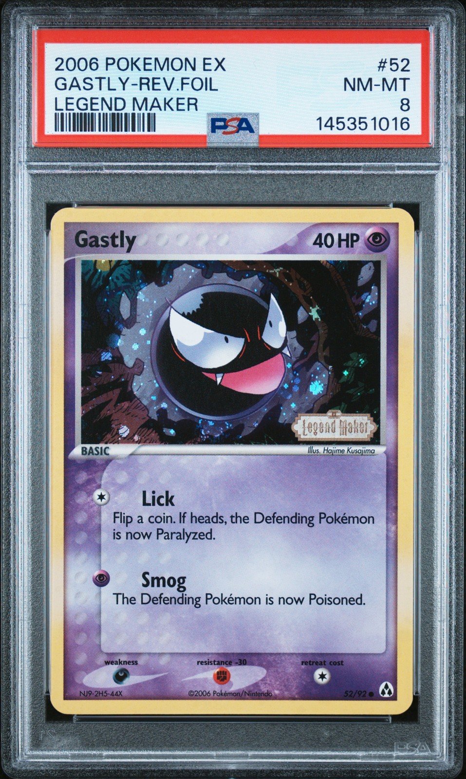 2006 POKEMON EX LEGEND MAKER #52 GASTLY-REVERSE FOIL PSA 8