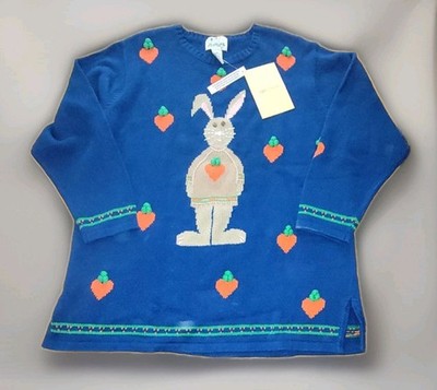 Vintage NWT QUAKER FACTORY 1990s Easter Bunny Knitted 90s, Double Sided, Sz 1X