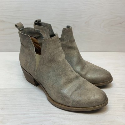 Miz Mooz Dalia Ankle Boots Womens Size 8.5 Gray Leather Chelsea Slip On Low Heel