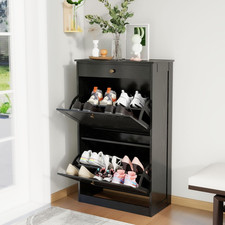 Sleek Black Shoe Cabinet with 2 Flip Drawers for Entryway Storage