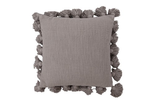 Grey Square Cotton Pillow with Tassels