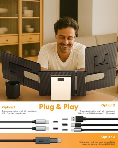 NGTeco 16" FHD Triple Laptop Monitor Extender USB-C HDMI Plug Play Win/Mac - 第 6/14 張圖片