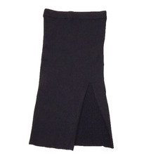 Bebe Ribbed Knit Midi Skirt Black Side Slit Large 90s Minimalist Office Siren L