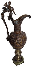 Antique French Patinated Bronze Ewer With Roman Coins