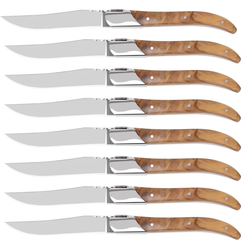 Luvcosy Laguiole Style Steak Knife Set Of 8 Non-Serrated Steak Knife Set Olive