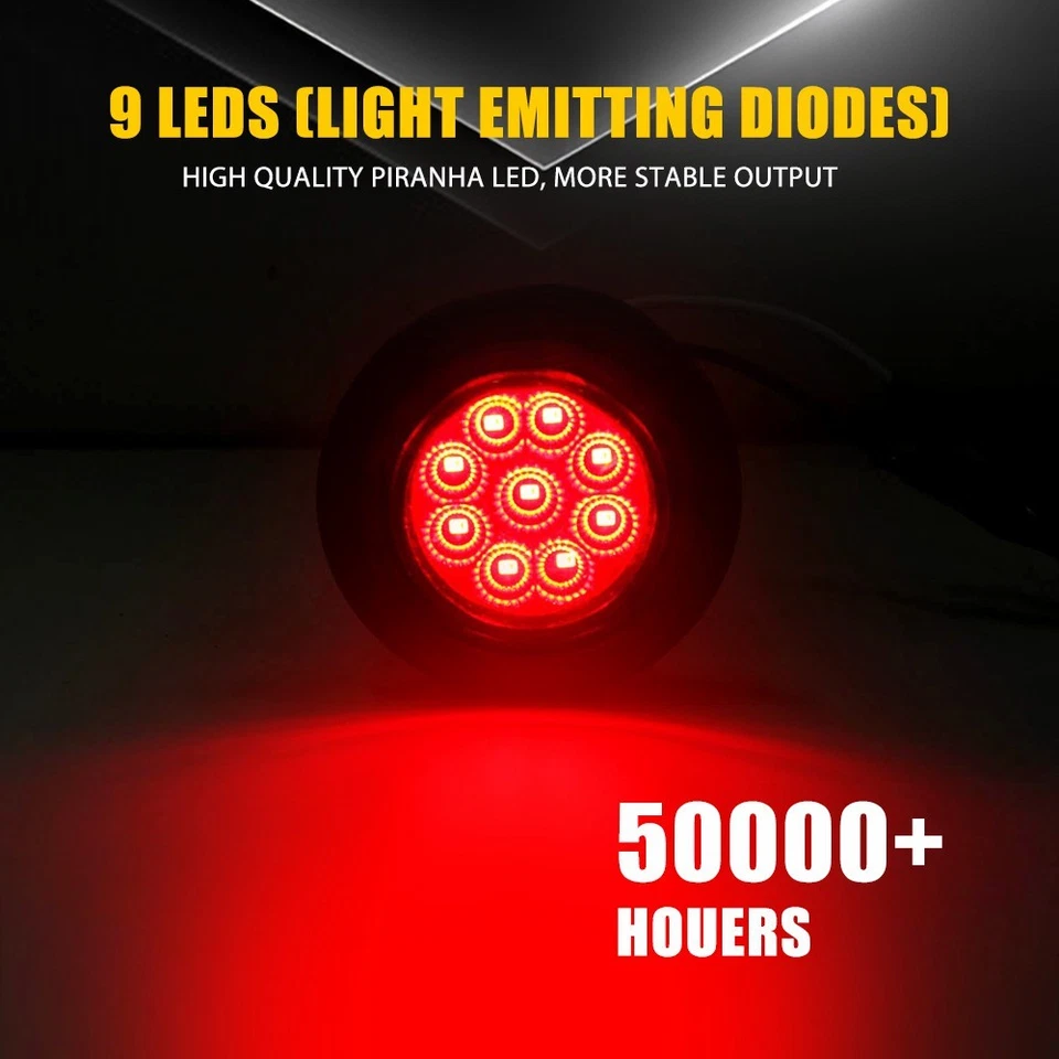 Luces marcadoras redondas 9 LED para remolque DOT rojas de 2" 5 pulgadas con ojal para camión autocaravana autobús Foto 4 de 4