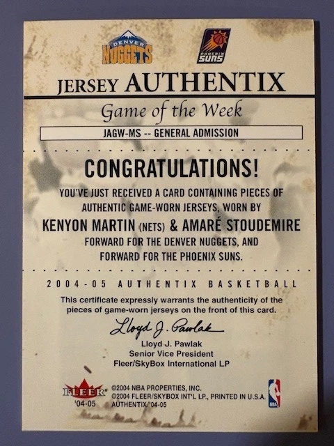 2003-04 Amare Stoudemire/Kenyon Martin Fleer Authentix Jerseys - 33/50 - Image 2 of 2