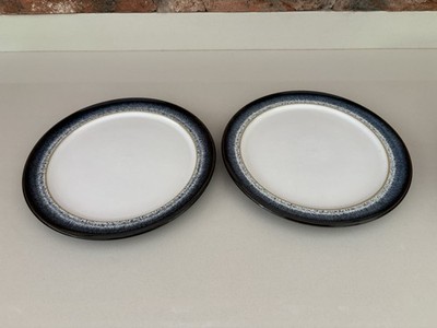 2 Denby Halo Rand Steinzeug Beilagenteller 20 cm weiß multi
