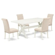 East West Furniture X-Style 5-piece Wood Dining Set in Linen White/Beige