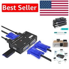 2-Port USB VGA KVM Switch for Effortless Sharing Between 2 Computers & 1 Monitor