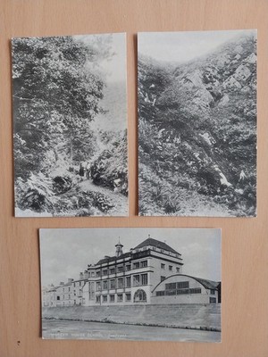Mostyn Hausschule, walisischer Bungalow, Wasserfall, Parkgate. 3 Postkarten Lot. P2