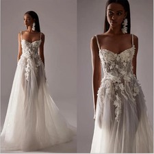Summer Boho A Line Wedding Dresses Beads 3D Flowers Appliques Bride Dresses
