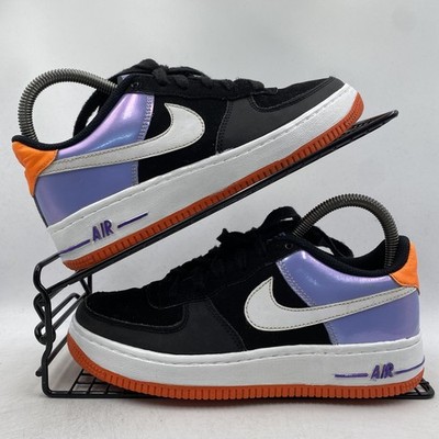 Nike Air Force 1 Low Lila Schwarz Orange Sneaker Größe UK 4 Damen Leder Wildleder