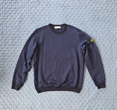 Stone Island Men's Blue Cotton Fleece Logo Crewneck Pullover Sweatshirt L