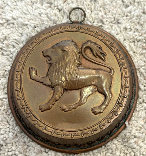 Vintage Pressed Embossed Copper Mold LEO Sign Lion Zodiac Sign Hanging 5-1/4”