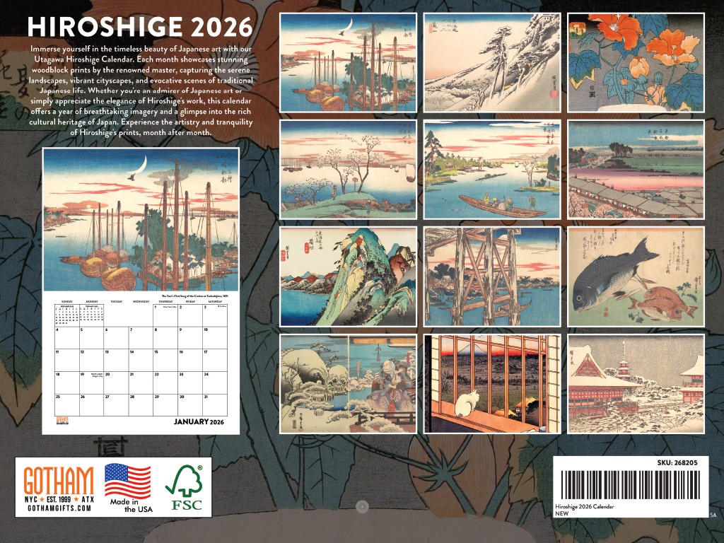 Hiroshige Calendar 2026 Japanese Art Woodblock Print Wood Block Monthly