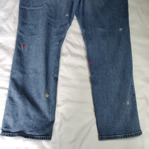 Gap Girlfriend Jeans Womens 33 Blue Denim Floral Embroidery Stretch Straight Leg - Picture 14 of 17