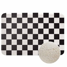 Checkered Bath Rugs Black and White Buffalo Check Plaid Microfiber Bathroom M...