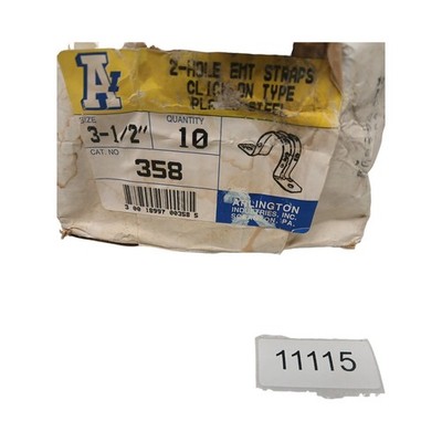 Arlington 358 3-1/2'' EMT Conduit Straps 2-Hole Click-On Steel Box of 10 New