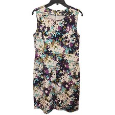 Land's End Floral Sleeveless Sheath Dress Midi Pockets Career Office Size 8