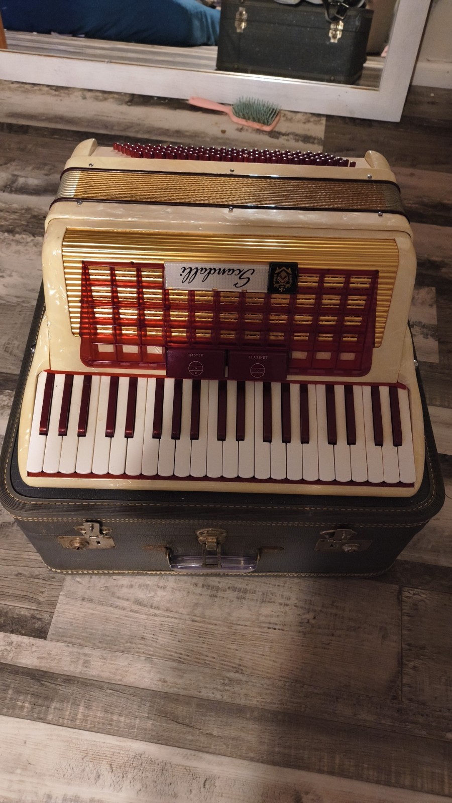Scandalli Vintage Italian Accordian Great Shape With  Beautiful Red Velvet Case