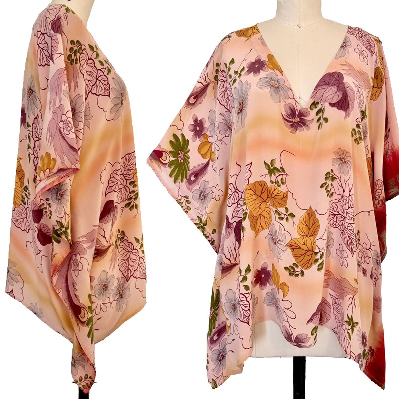 Sun Child One Size Multicolor Indian Printed Silk Keegan Mini Kaftan Blouse
