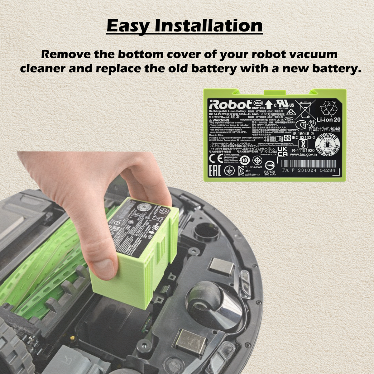 Batteria Per IRobot Roomba I7, I3, I4 - 3200mAh, 14.4V, Compatibile Con Modelli E5150, E5152, Ecc. - Foto 6