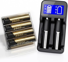 4 Pack 3.7 V 18650 Rechargeable Battery Flat top with Charger, 18650 Lithium-ion