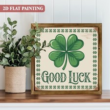 St.Patrick's Day Framed Wood Sign 4 Leaf Clover GOOD LUCK Rustic Wall Decor Gift
