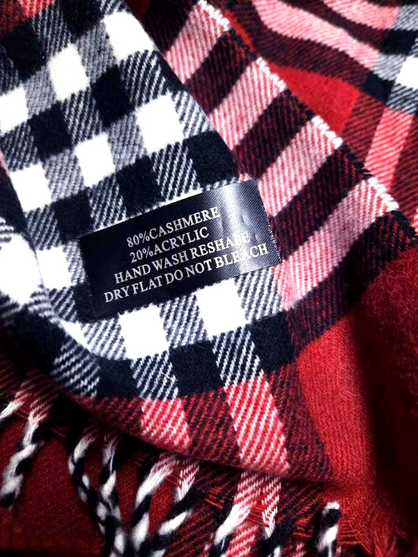 Unbranded Unisex 12”x 72”  Long Scarf 80% Cashmere Blend Plaid Red/Black Fringed