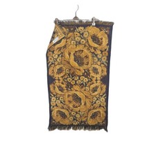 Vtg 70s Fieldcrest Poppies Bath Towel Black Gold 100% Cotton Bathmat Retro Rare