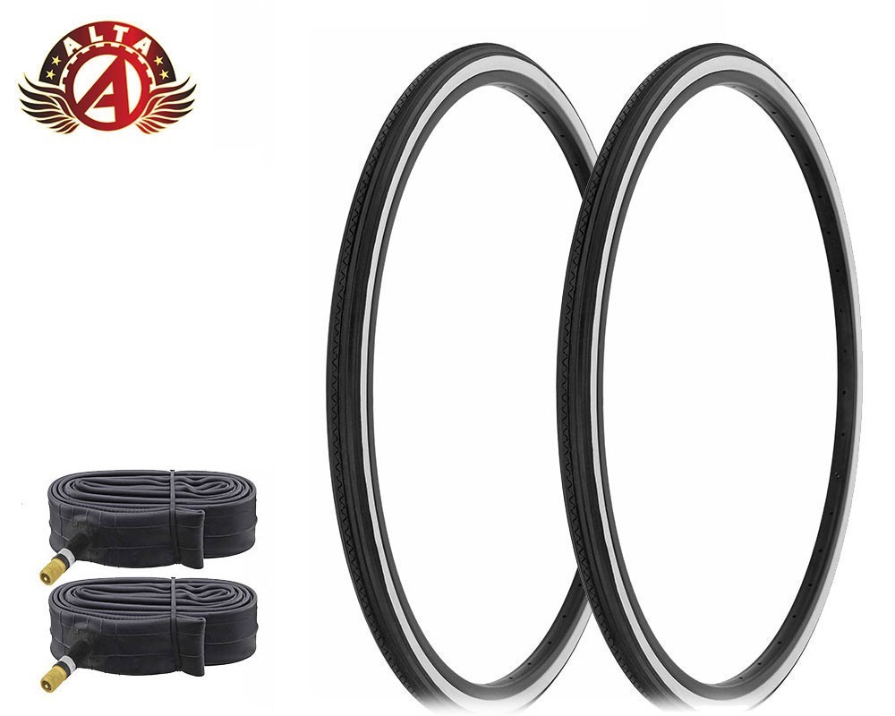 27 X 1 1/4 Whitewall Tires Zigzag Touring W/33mm Schrader Tubes.