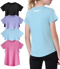 Girls Athletic Shirts 4 Pack Quick Dry Short Sleeve T-Shirts Tween Workout Ac...