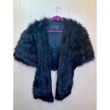 Vintage Fashion Furs Black Faux Fur Cropped Stole Shrug Capelet One Size