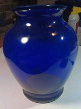 COBALT BLUE VASE, Contemporary Decorative Blue Glass Vase 7.25" ht