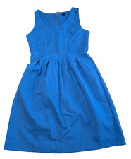J Crew Pleated Fit Dress Flare Stretch Sleeveless Blue Size 10