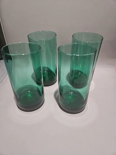 Vintage Anchor Hocking Teal Green Drinking Glasses Tumblers Set of 4 MCM 16 Oz