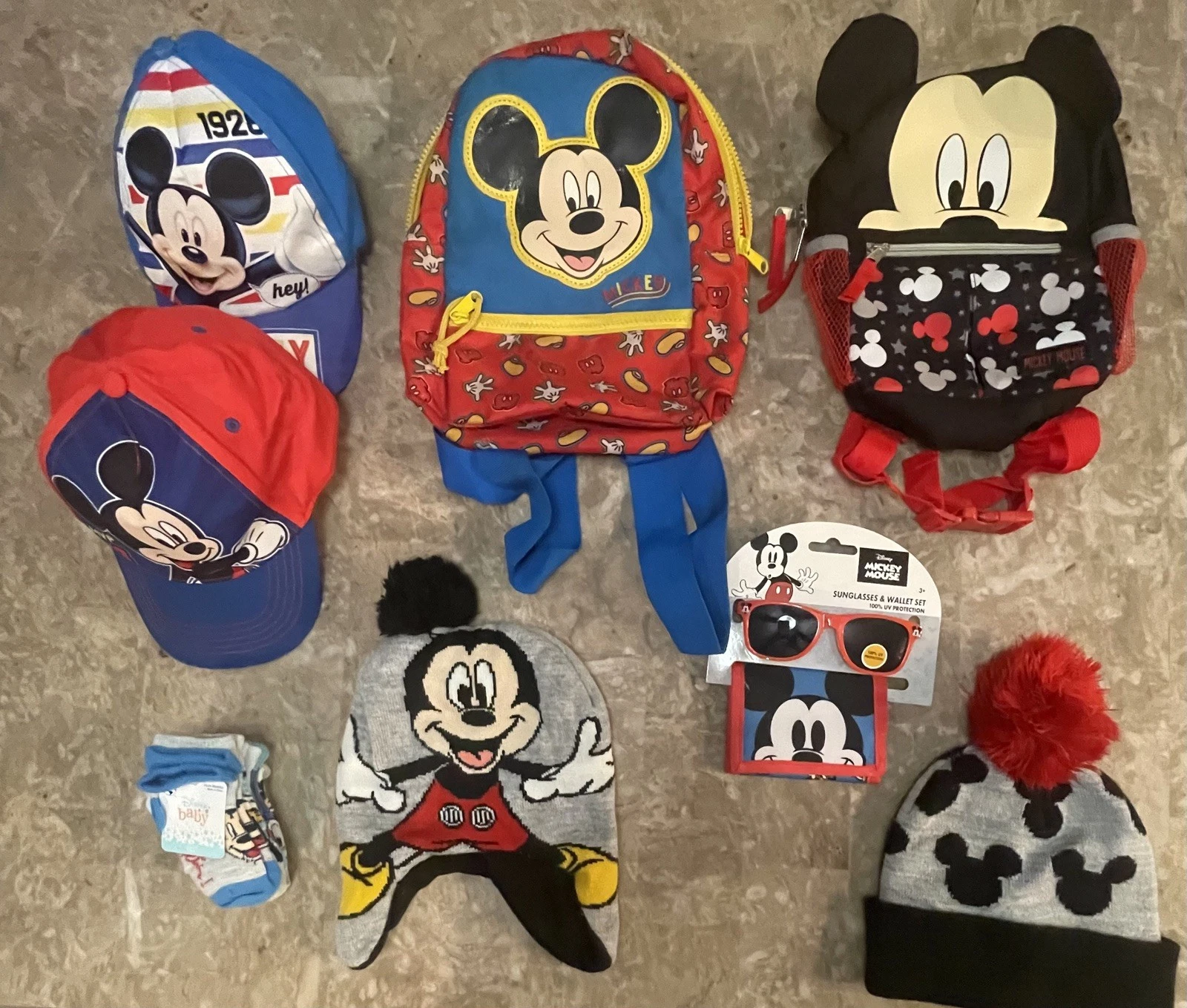 Disney Mickey Mouse Toddler 2T-5T Lot-13 pc-Socks Beanies Backpacks Sunglasses