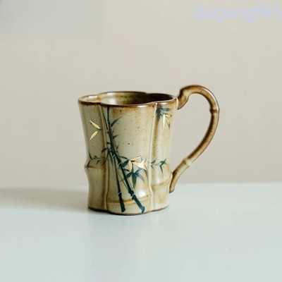 90ML Retro Ceramic Handpainted Bamboo Coffee Mug Master Cup Flower Mouth Cup