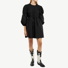 GANNI Women's Cotton Poplin Mini Smock Dress in Black size 38 or 6