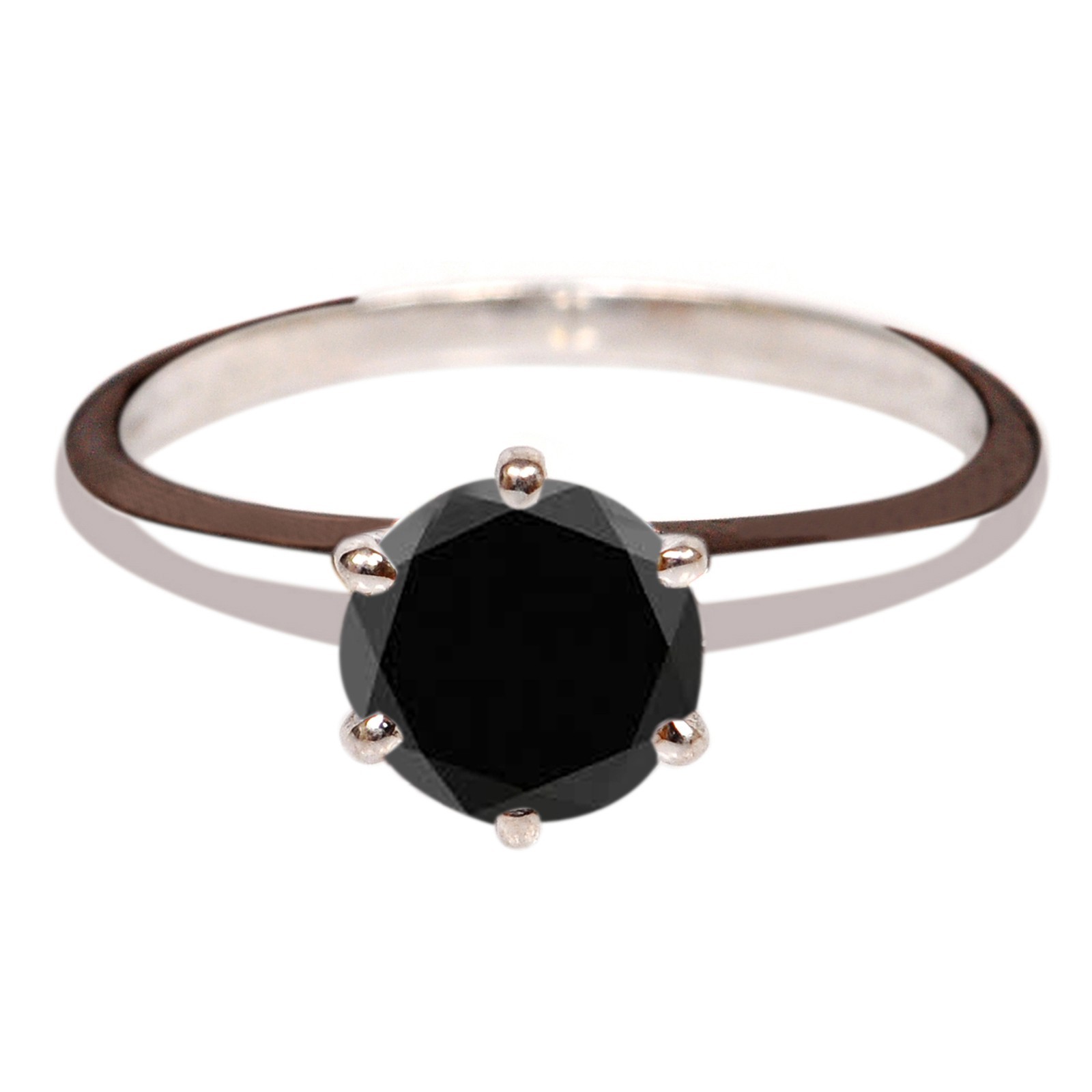 1.40Ct Round Natural Black Diamond Solitaire Ring in Sterling Silver 925