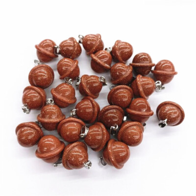 20PCS Natural Gold Sand Stone Planet Pendant UFO Universe DIY Jewelry Making