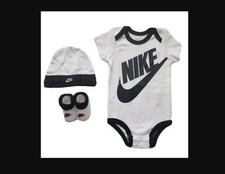 Nike Baby Bodysuit, Hat and Booties 3 Piece Set White/Black Sz 6-12 Months 26