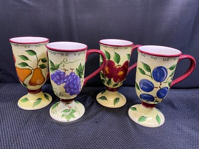Set of 4 Designs ~ Sonoma Lifestyle "FRUIT" Pedestal Hand Painted Mugs ~ 6"  Tall | eBay