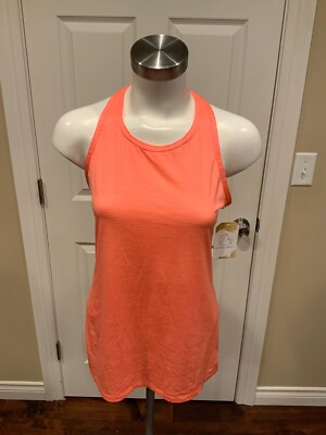 Athleta Neon Orange Micro-Striped Athletic Tank Top, Size XS