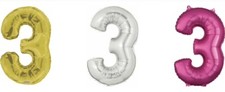 40" or 34" Jumbo Number 3 Three Foil Mylar 3rd Birthday Party Balloons